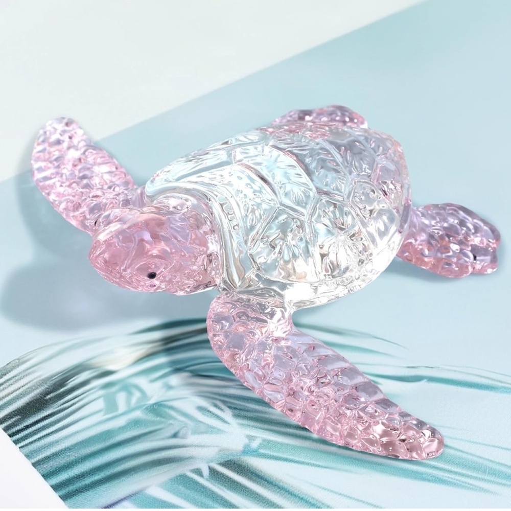 Pink and Clear Glass Turtle Figurine